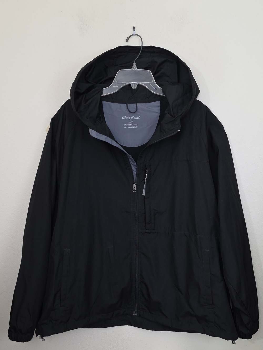 Eddie Bauer Black Water Resistant Lightweight Packable Hooded Raincoat Mens XXL